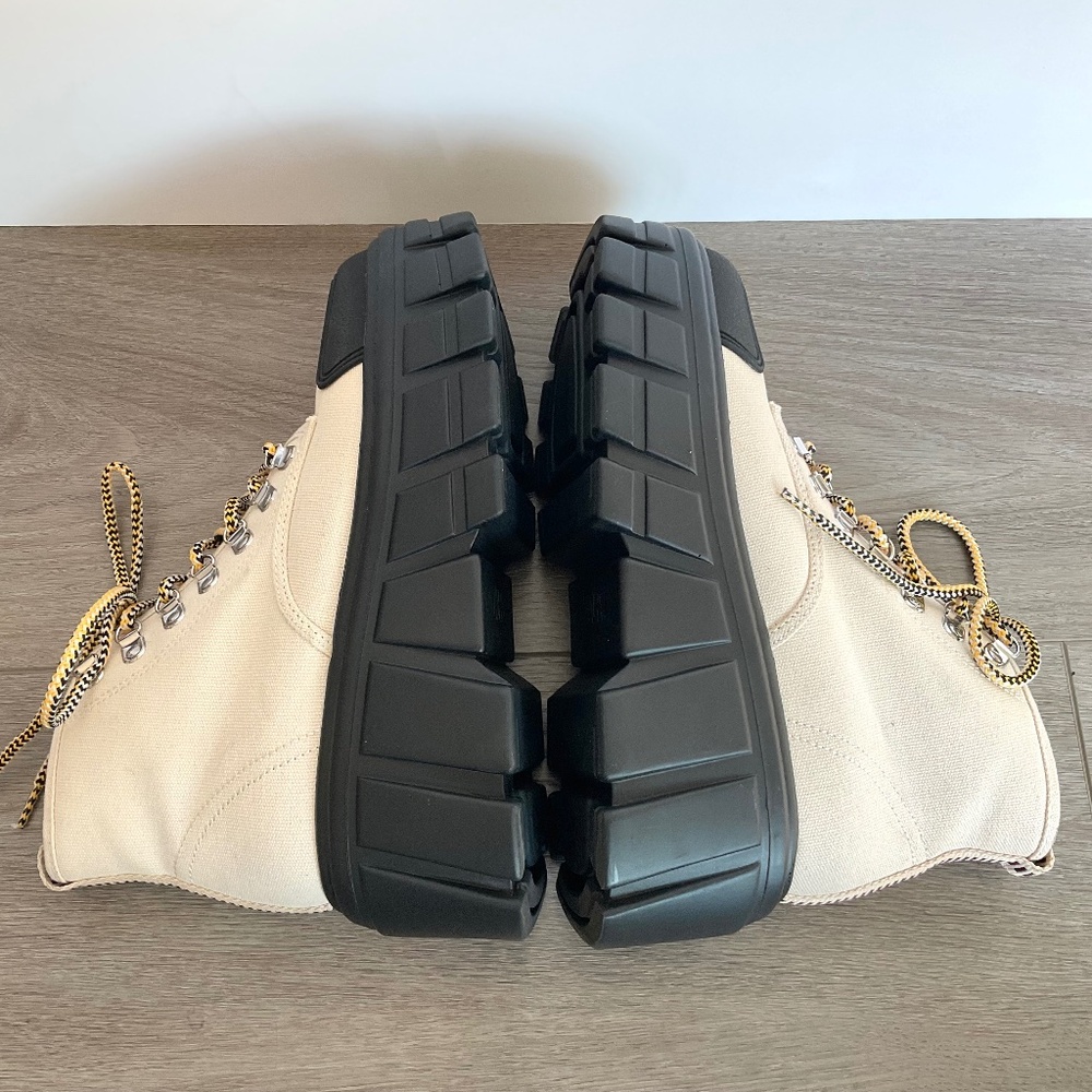 ZARA Off White Canvas Chunky Heel Boots Size 6.5 EU 37 - Picture 7 of 12
